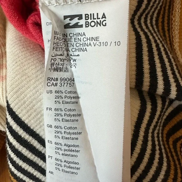 Billabong Mock Neck Ribbed Bodycon Striped Mini Dress size XS - Picture 5 of 5